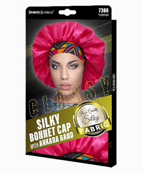 BEAUTY AMBITION CLASSY SILKY BONNET CAP WITH ANKARA BAND 7368 Color Assorted Durags and Caps Asetena Pa