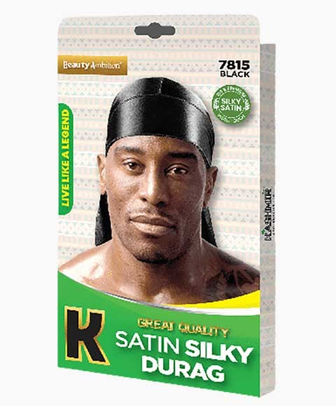 BEAUTY AMBITION GREAT QUALITY SATIN SILKY DURAG 7815 BLACK Color Black Durags and Caps Asetena Pa