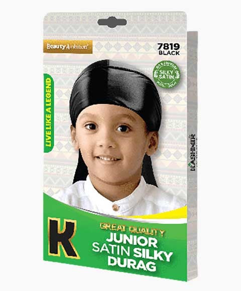 BEAUTY AMBITION GREAT QUALITY JUNIOR SATIN SILKY DURAG 7819 BLACK Color Black Durags and Caps Asetena Pa