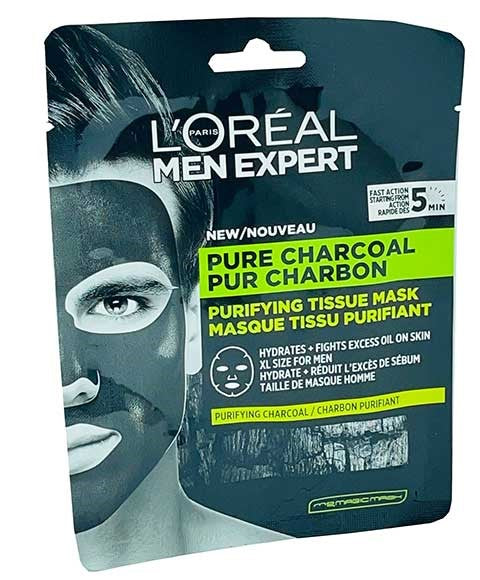 MEN EXPERT PURE CHARCOAL PURIFYING TISSUE MASK 30 g Skin Wash Asetena Pa