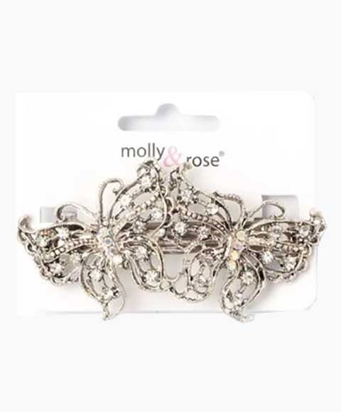 VINTAGE STYLE DOUBLE BUTTERFLY CRYSTAL BARRETTE 4224 8.5 cm Hair Accessories Asetena Pa