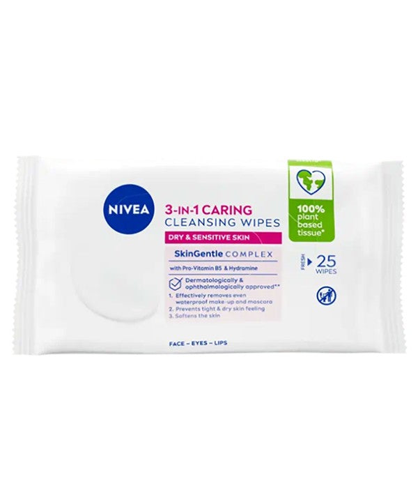 NIVEA 3 IN1 CARING CLEANSING WIPES 25 Wipes Skin Wash Asetena Pa