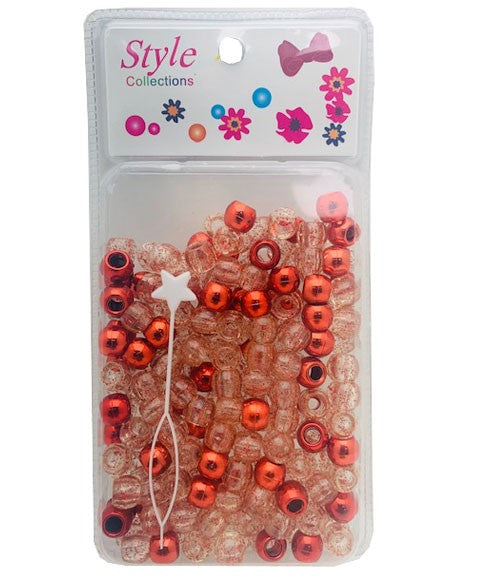 STYLE COLLECTION HAIR BEADS BD008 Large Color RED Kids Hair Accessories Asetena Pa