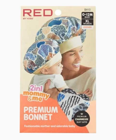 RED BY KISS 2 IN 1 MOMMY AND ME PREMIUM BONNET BH10 Color Leopard Durags and Caps Asetena Pa