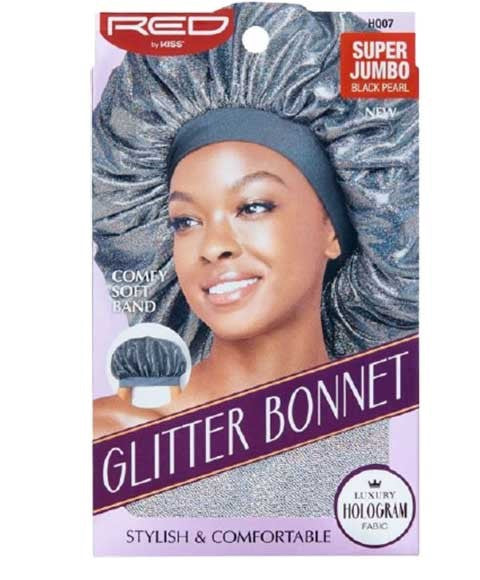 RED BY KISS GLITTER BONNET COMFY SOFT BAND Super Jumbo Color Black Pearl Durags and Caps Asetena Pa