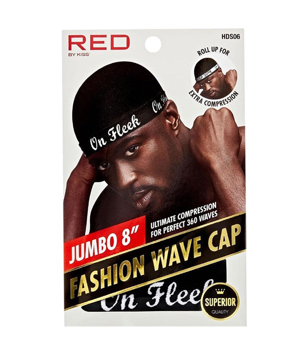 RED BY KISS ON FLEEK 360 FASHION WAVE CAP HDS06 8" Jumbo Durags and Caps Asetena Pa