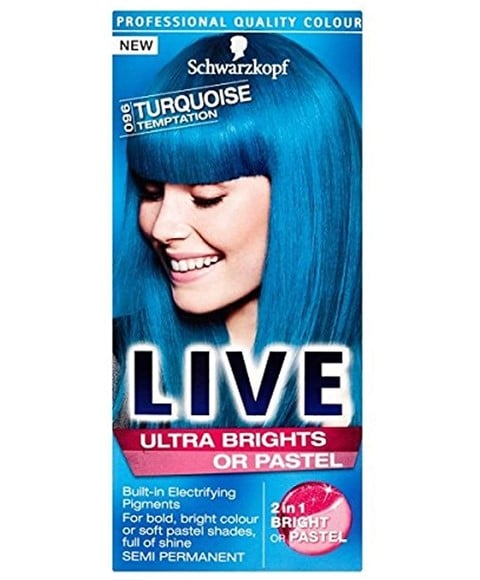 LIVE ULTRA BRIGHTS OR PASTEL TURQUOISE TEMPTATION 096 pack of 3 Hair Color Asetena Pa