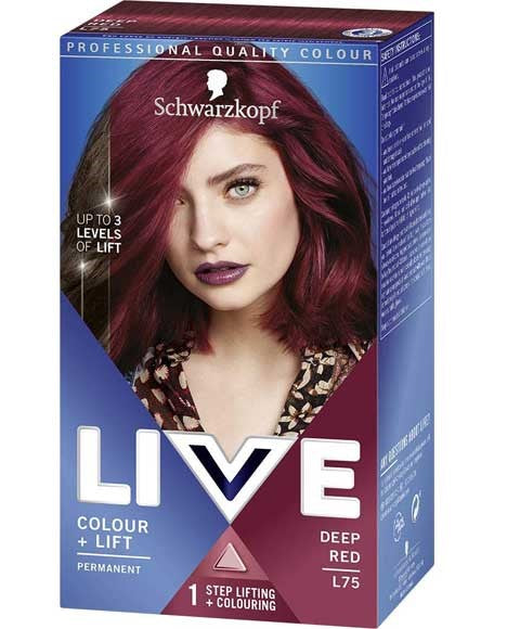 LIVE COLOUR PLUS LIFT PERMANENT HAIR COLOUR DEEP RED L75 Hair Color Asetena Pa