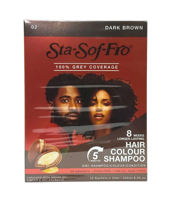 STA SOF FRO 3 IN 1 HAIR COLOUR SHAMPOO 02 10 x 25ml Color Dark Brown Shampoo Asetena Pa