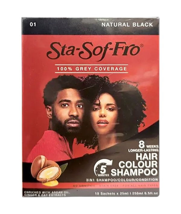 STA SOF FRO 3 IN 1 HAIR COLOUR SHAMPOO 01 10 x 25ml Color Natural Black Shampoo Asetena Pa