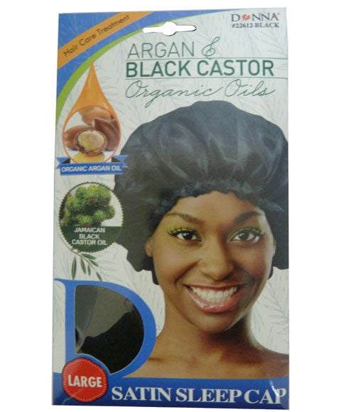 TITAN ARGAN AND BLACK CASTOR SATIN SLEEP CAP 22612 BLACK Large Durags and Caps Asetena Pa