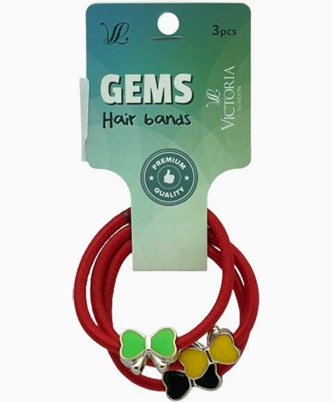 GEMS HAIR BANDS 37A4 3 Pcs Color RED Kids Hair Accessories Asetena Pa