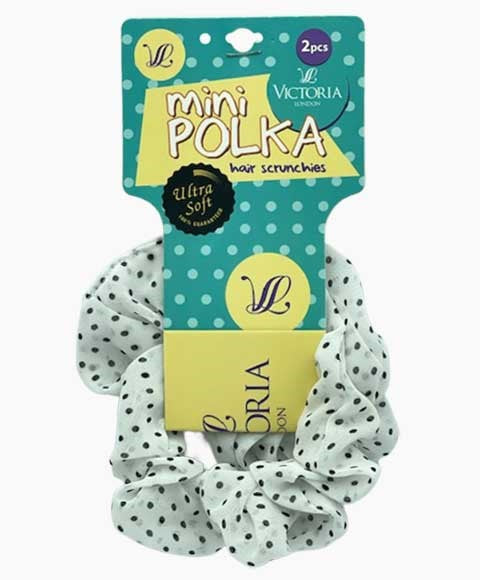 MINI POLKA HAIR SCRUNCHIES 80A2 2 pcs Color White With Black Dot Kids Hair Accessories Asetena Pa