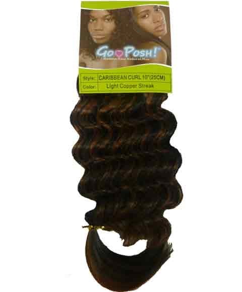GO POSH SYN CARIBBEAN CURL 14 Color P1B/33 (Rich Auburn Streak) Synthetic Weave Hair Asetena Pa