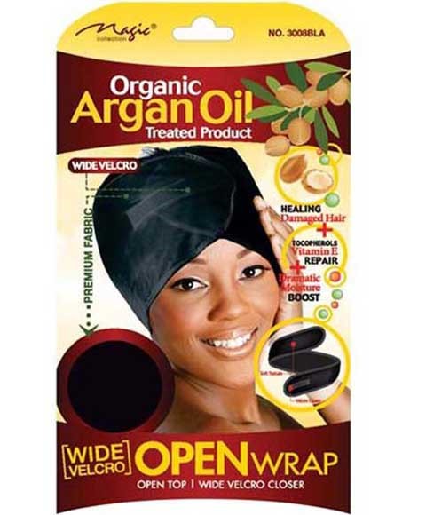 MAGIC COLLECTION ORGANIC ARGAN OIL OPEN WRAP 3008 Color Black Durags and Caps Asetena Pa
