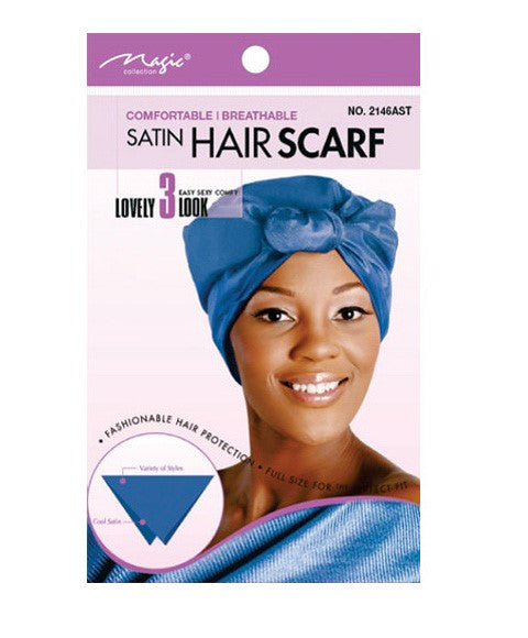 MAGIC COLLECTION SATIN HAIR SCARF Color 2146 black Durags and Caps Asetena Pa