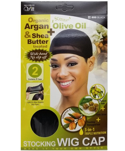 QFITT ARGAN SHEA BUTTER AND OLIVE OIL TREATED STOCKING WIG CAP 5 pcs Color 801 Black Extensions Accessories Asetena Pa