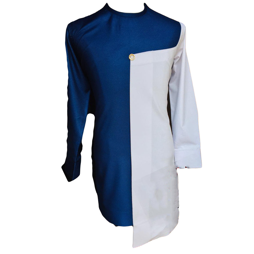 African Outfit Men's Wear Navy and White Long Sleeve Top Shirt