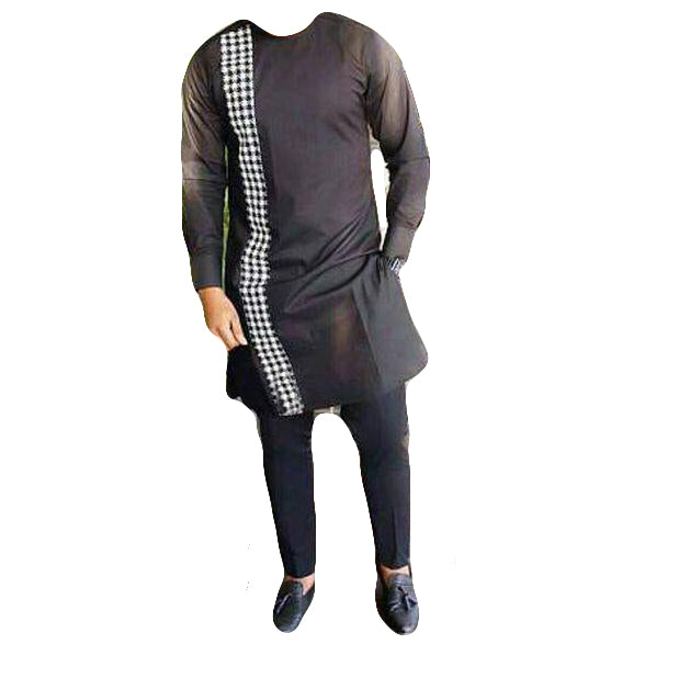 Men's Long Sleeve Black & White Stylish Tops & Trouser 2 Piece Set