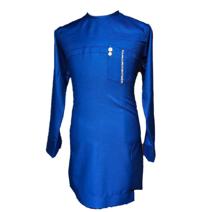 African Outfit Men's Wear Royal Blue Chest Button Long Sleeve Top Shirt