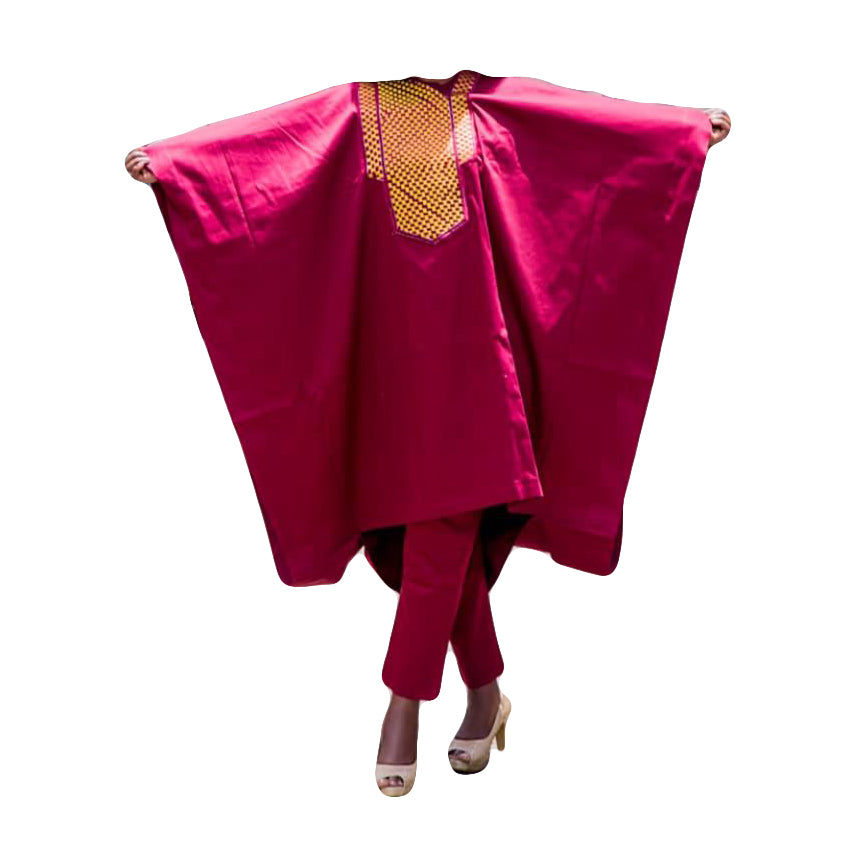 African Traditional Outfit Wear Men's Red two Pieces Set Long Sleeve Top with Trouser