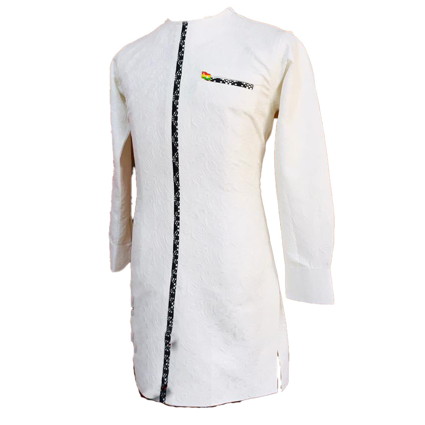 African Traditional Wear Men's White And Black Stripe Long Sleeve Top Shirt