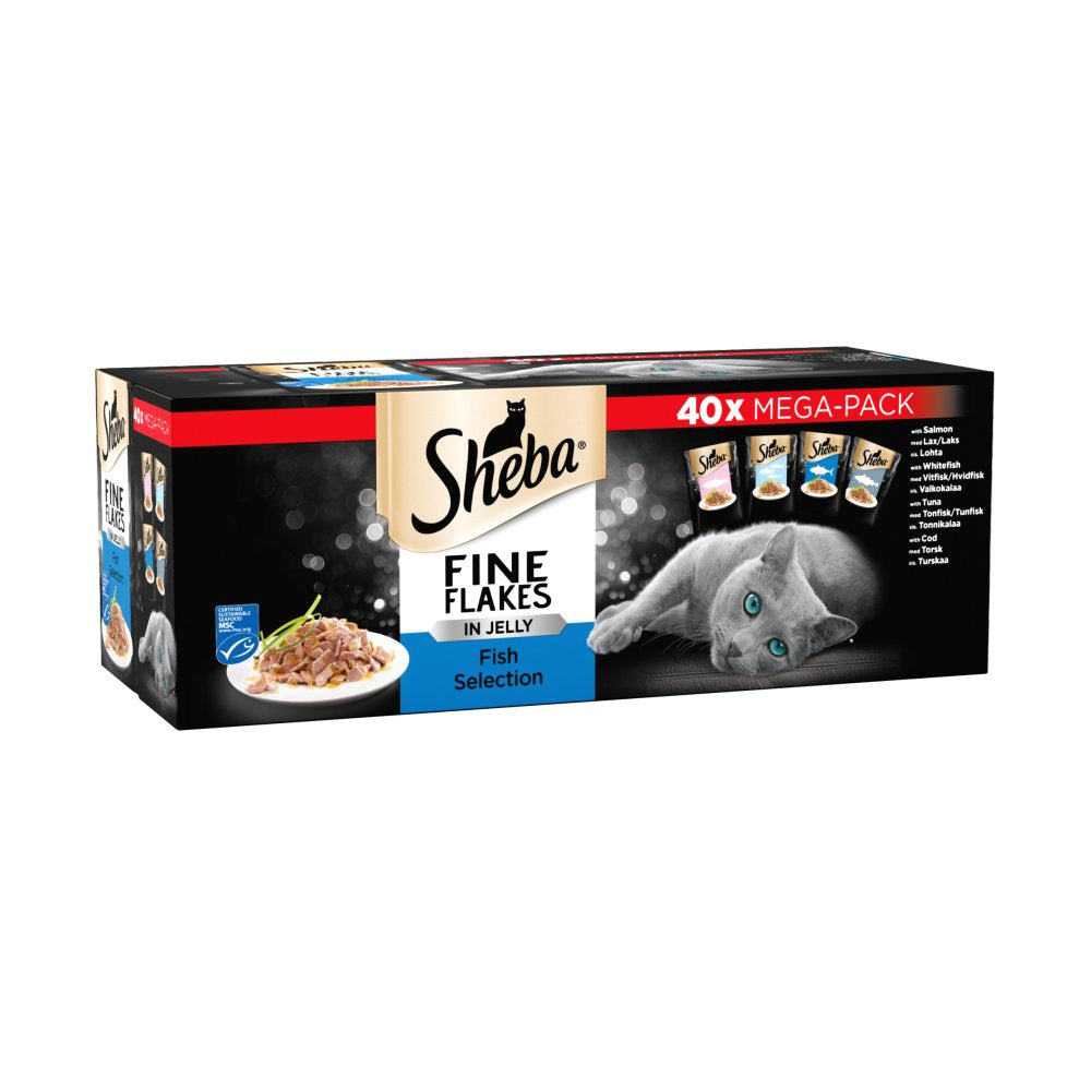Sheba Fine Flakes Cat Food Pouches Fish in Jelly Mega Pack 40 x 85g-Food