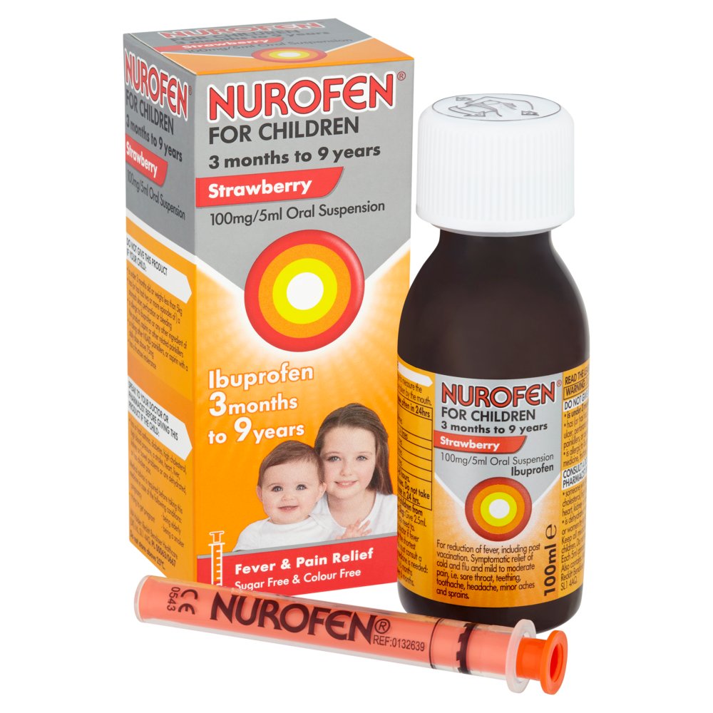 MASNurofen for Children Strawberry Oral Suspension 3mths to 9yrs Ibuprofen 100ml-Food