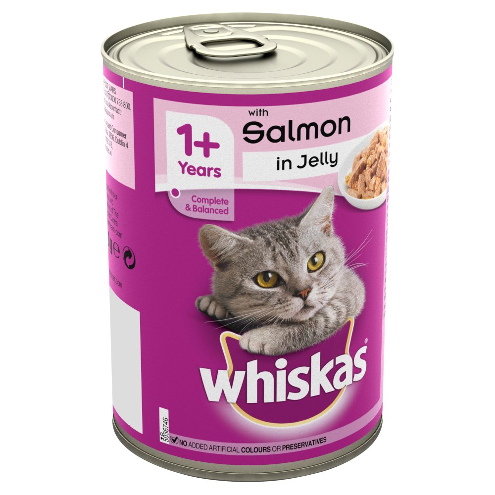 Whiskas Adult Wet Cat Food Tin Salmon in Jelly 390g-Food