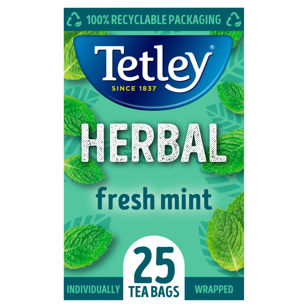 Tetley Herbal Fresh Mint 25 Compostable Tea Bags 50g-Food