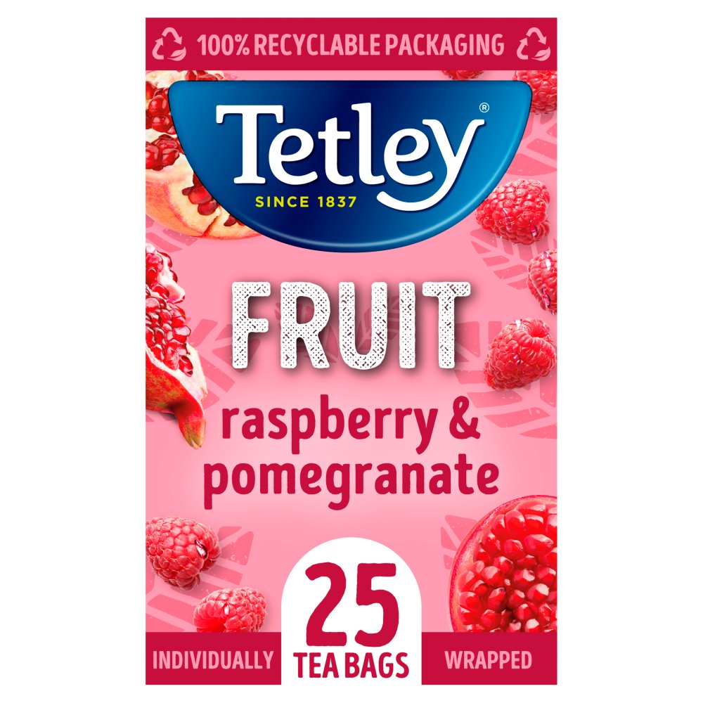 Tetley Fruit Raspberry & Pomegranate 25 Compostable Tea Bags 43.75g-Food