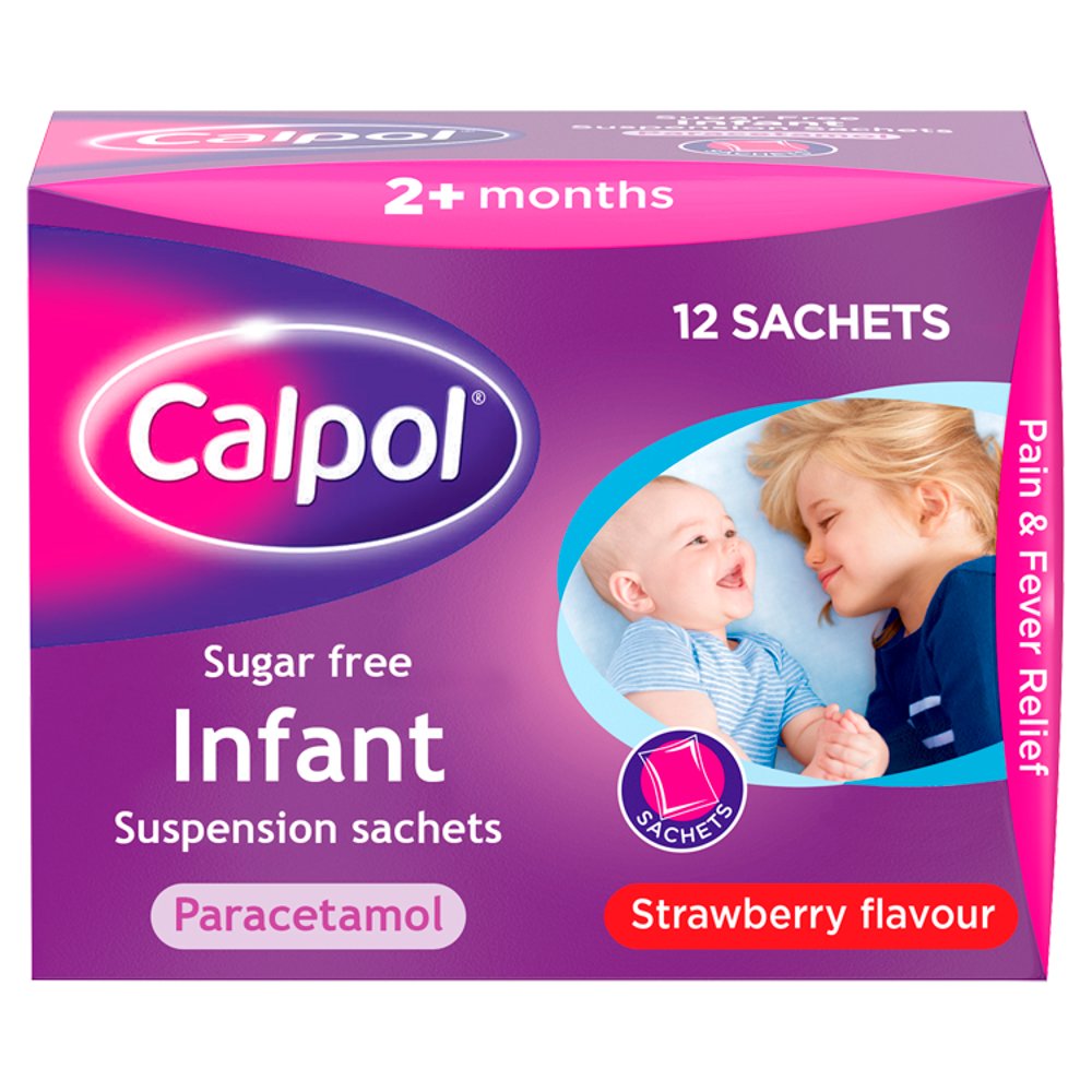 MASCalpol Sugar Free Infant Suspension Sachets Strawberry Flavour 2+ Months 12 x 5ml-Food