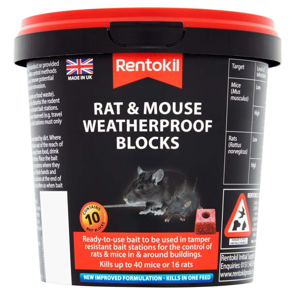 Rentokil Rat & Mouse Weatherproof Blocks Tub of 10-Food