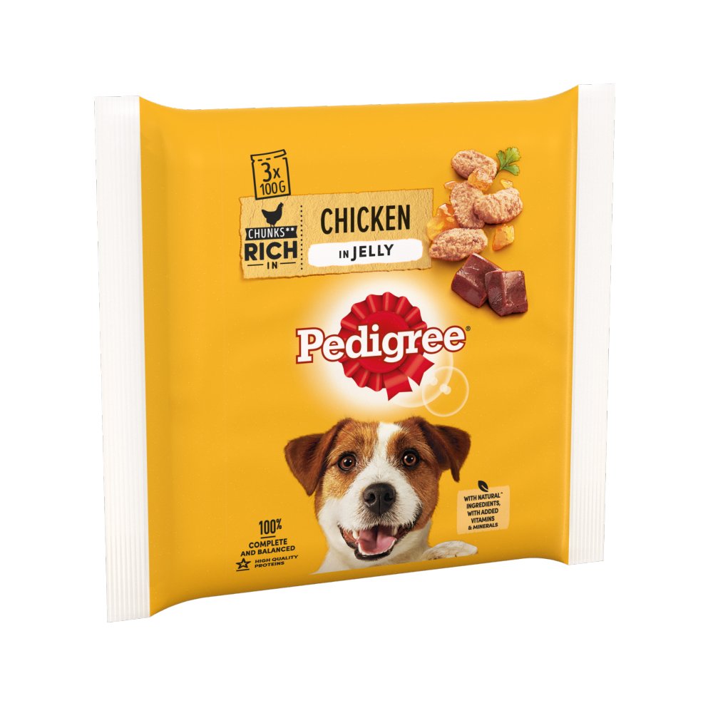 Pedigree Adult Wet Dog Food Pouches Chicken in Jelly 3 x 100g