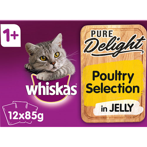 Whiskas Pure Delight Adult Cat Food Pouches Poultry in Jelly 12 x 85g-Food