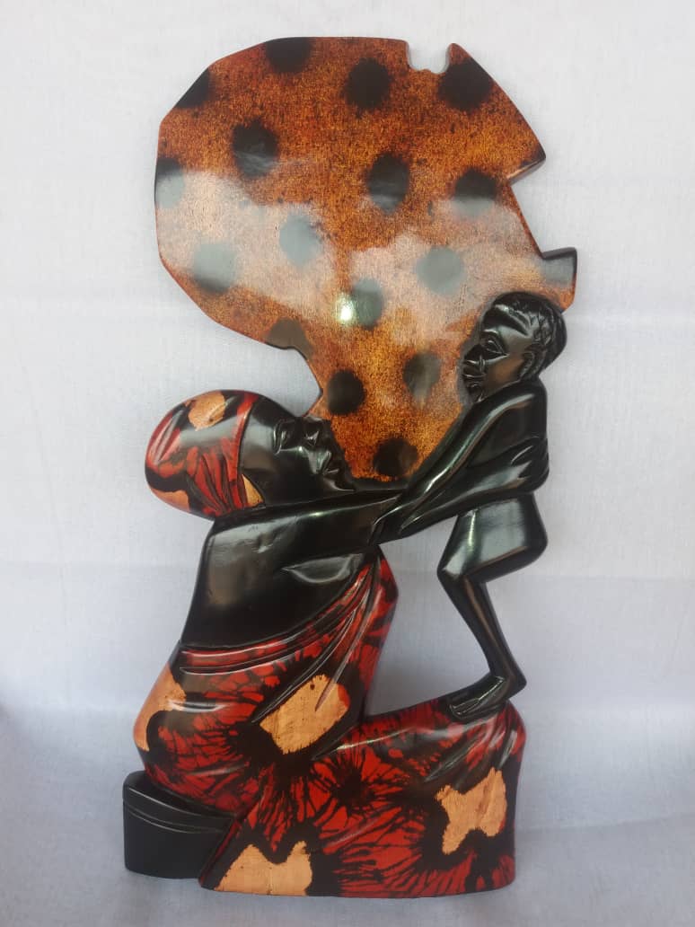 African Baby Mothers Love Wooden Statue