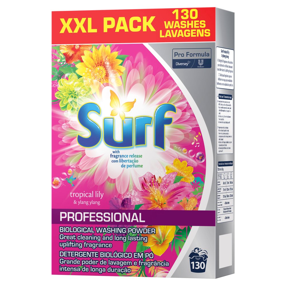 Surf Pro Formula Professional Tropical Lily & Ylang Ylang Biological Washing Powder 130 Washes 8.4kg-Food