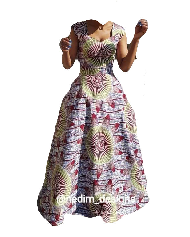 African Print Clothing Casual Wear Long Dusty Grey Top Skirt African Outfit