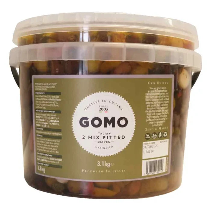 MASGomo Italian Two Mixed Marinated Pitted Olives 1x3.1Kg-Food