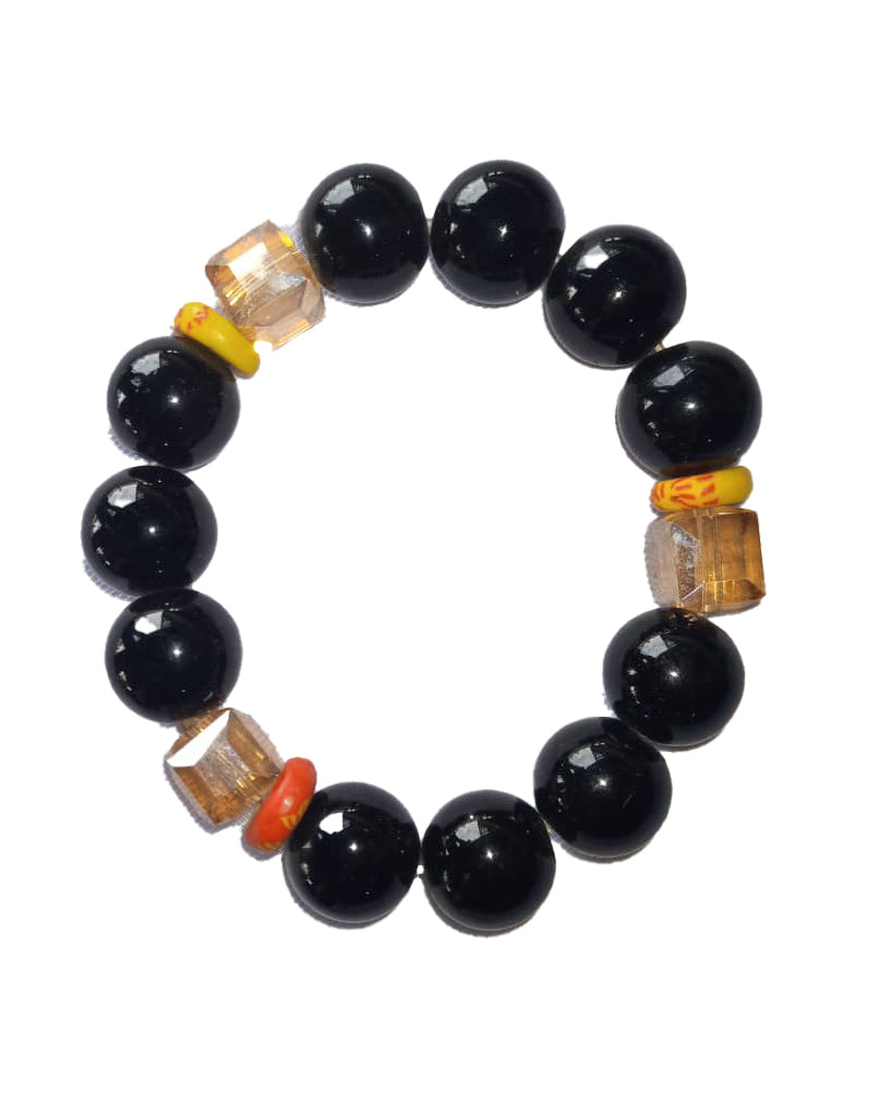 African Handicraft Beaded Wooden Tribal Art Black Printed Bracelets