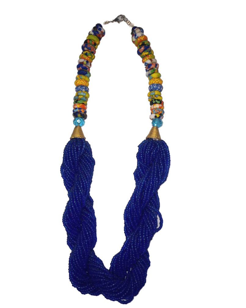 African Tribal art Handmade beaded Navy and Multicolor jewelry Necklace set for women