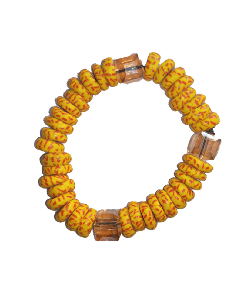 African Handmade Wooden Orange Red Dot Printed Beaded Tribal Bracelets