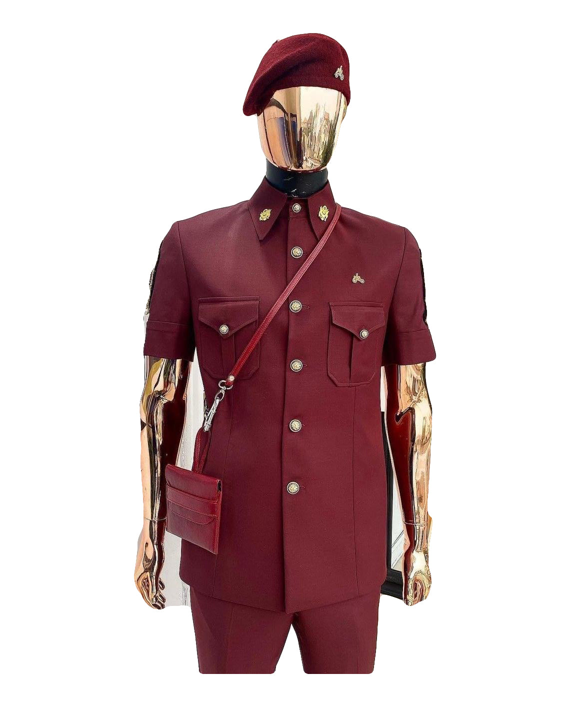 African Men's Art Wear Maroon Short Sleeve Top Shirt