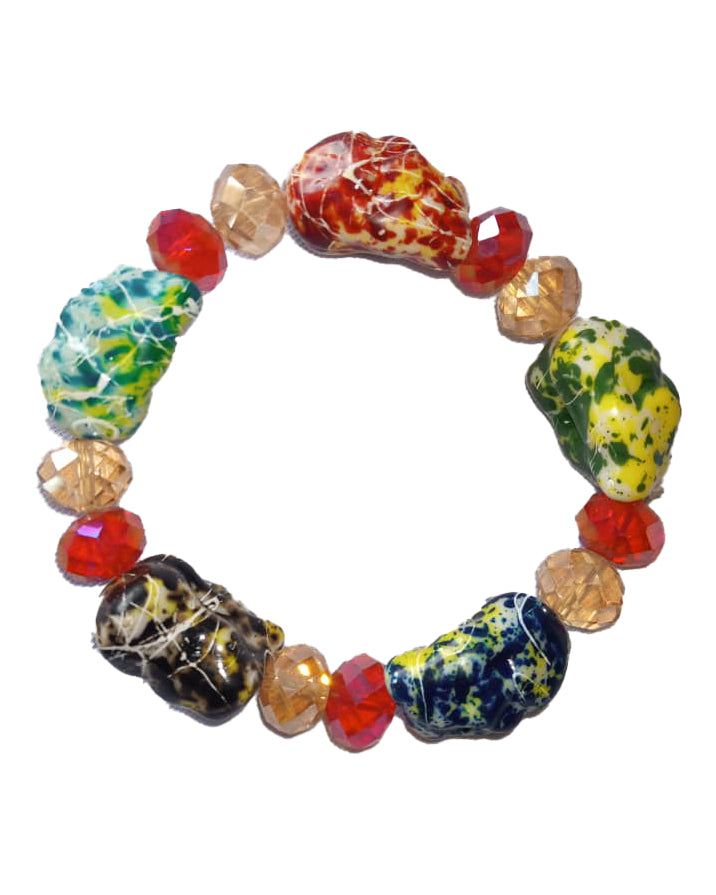 African Handicraft Beaded Tribal Art Multicolor Unique Stone Bracelet