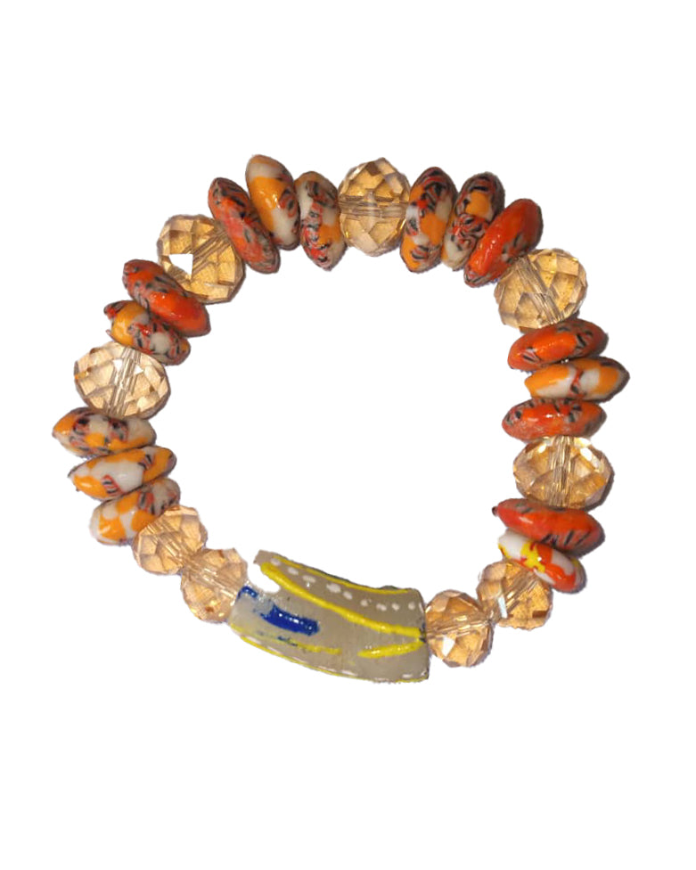 African Handicraft Beaded Tribal Art Unique Design Golden & Red Stone Bracelet