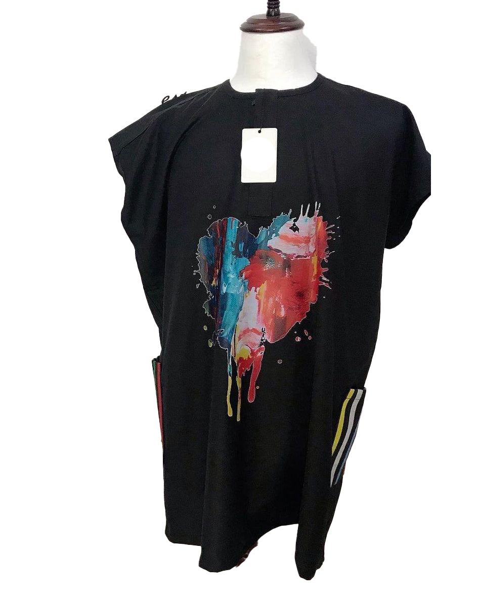 African Art Wear Women Short Sleeve Top Unique Graphic Stylish Long Female T-shirt
