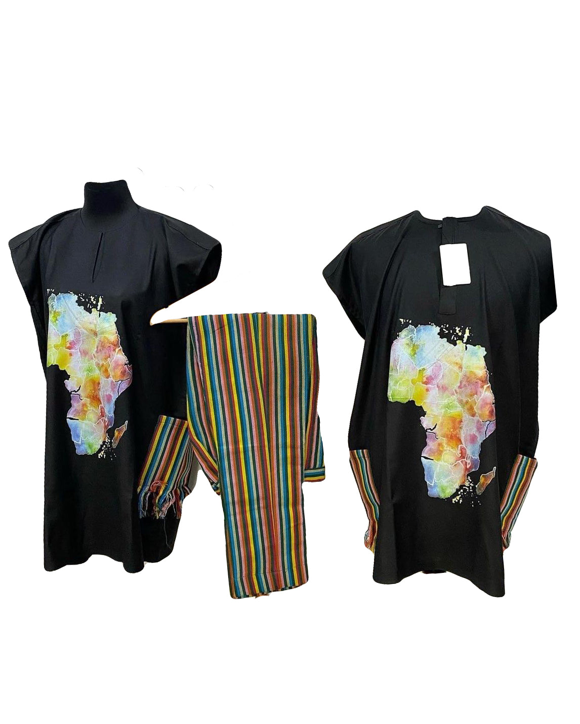 African Art Wear Women Short Sleeve Top black African map Graphic Stylish Long Female T-shirts with trouser