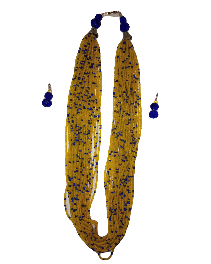 African Tribal art Handmade beaded Golden and Black jewelry Stone Necklace set And Earring for women