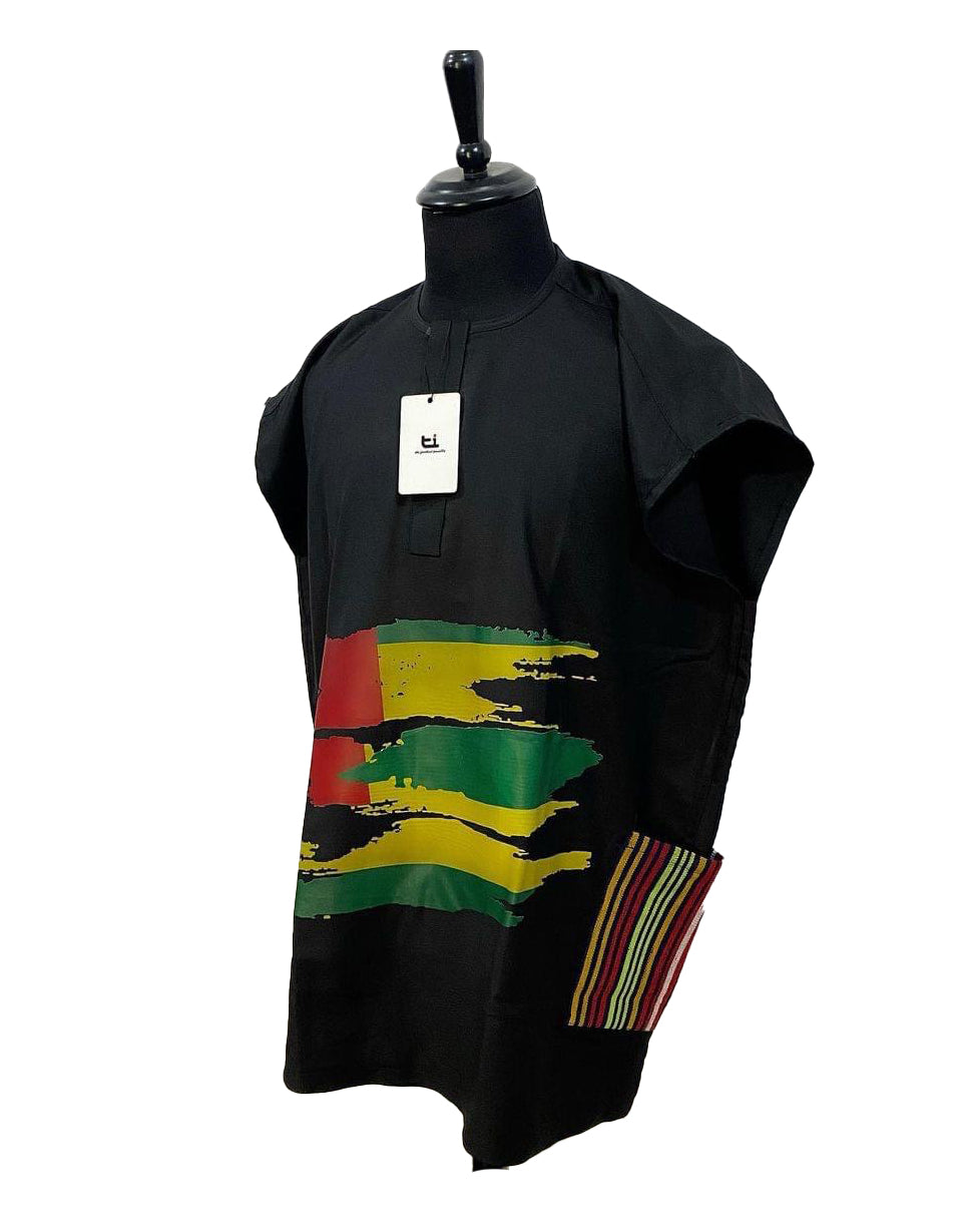 African Art Wear summer top Outfit Casual Women Short Sleeve Black Color Print loose fashion Long T-shirt With Pocket