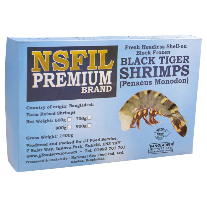 MASNSFIL Premium Raw HLSO Block, Black Tiger Prawns (16/20, 700g net)-1.4kg-Food